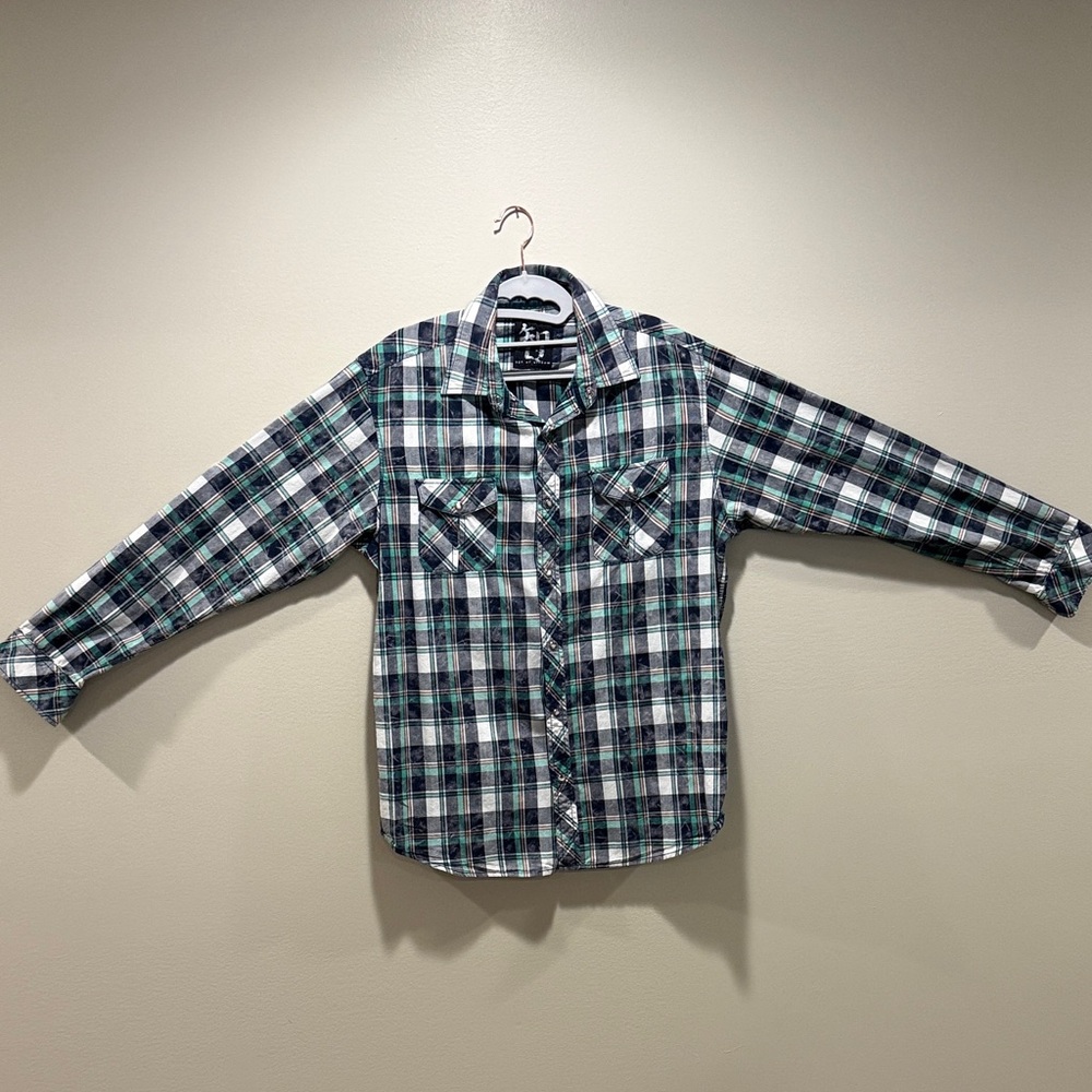 Men's Plaid Shirt - Green and Blue